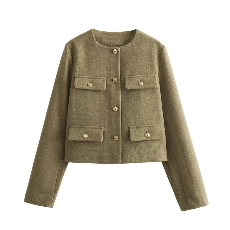 Tweed Cropped Jacket - Vintage Elegant Button Jacket for Women