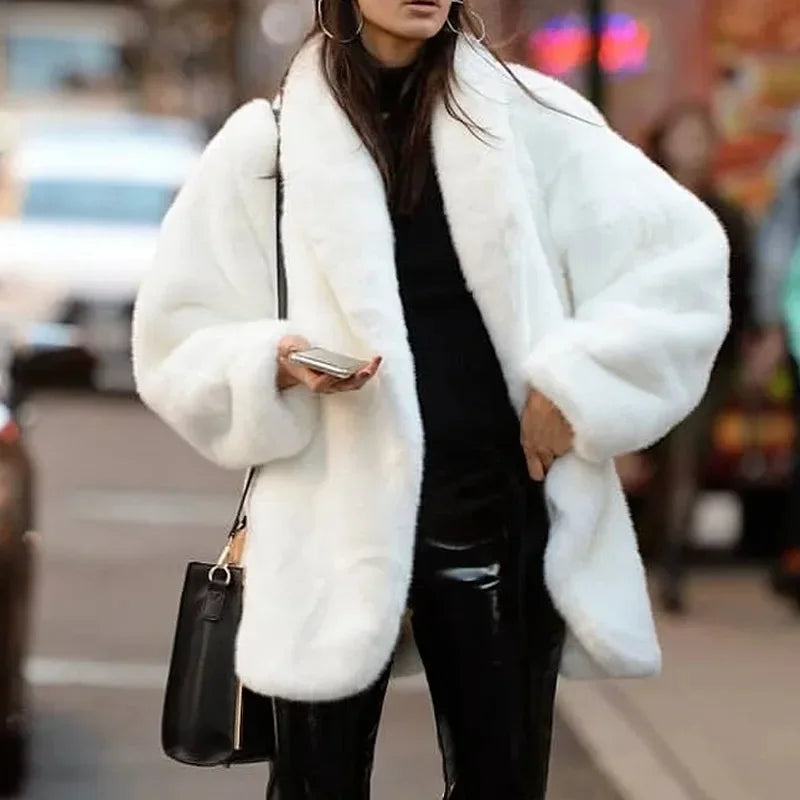 White Fluffy Faux Fur Coat