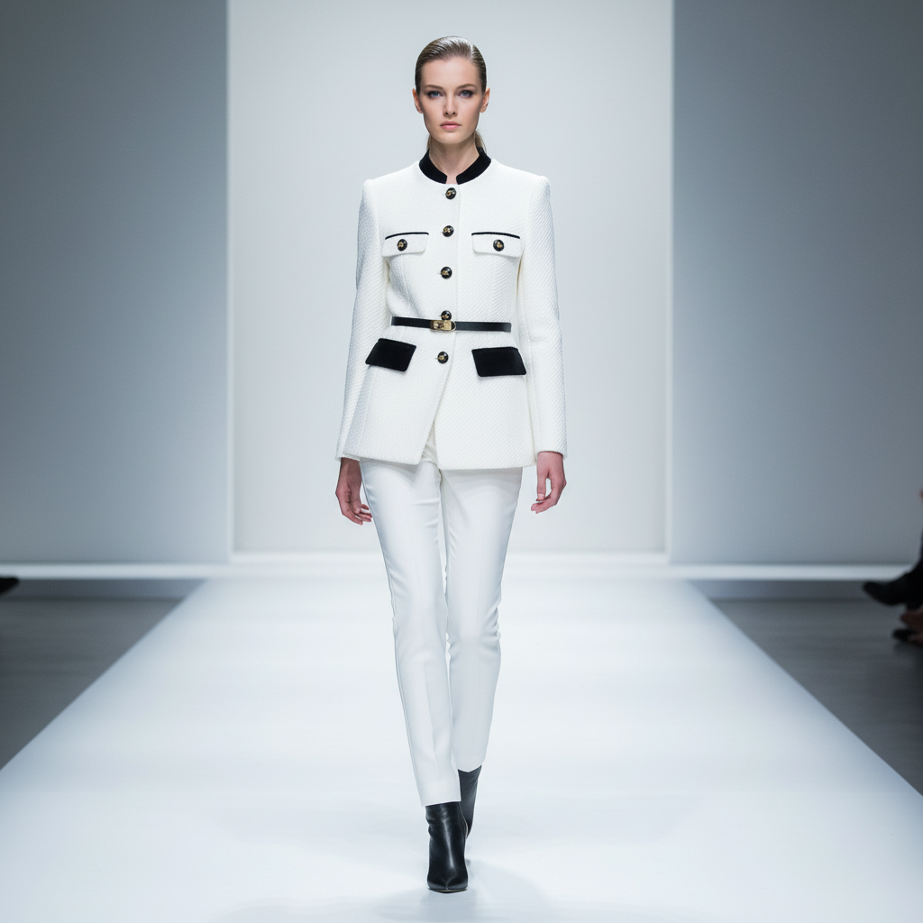 White Military Jacket Runway Shot - Non-Asian Model